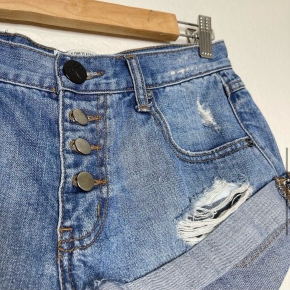 One Teaspoon Free People Bandits Shorts Cut Off Button Fly Roll Hem Denim Sz 25 - Picture 3 of 12